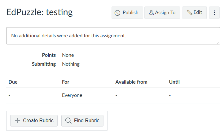 Editing assignment for grade point and title before linking in the EdPuzzle,  for each class separately on Canvas.